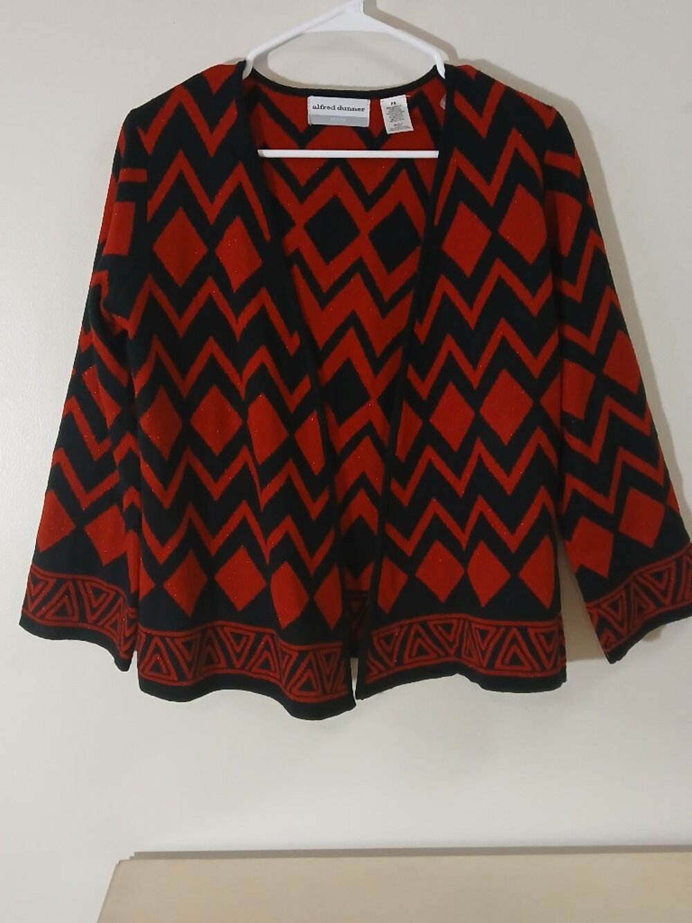 Alfred Dunner red/black open front cardigan - petite small